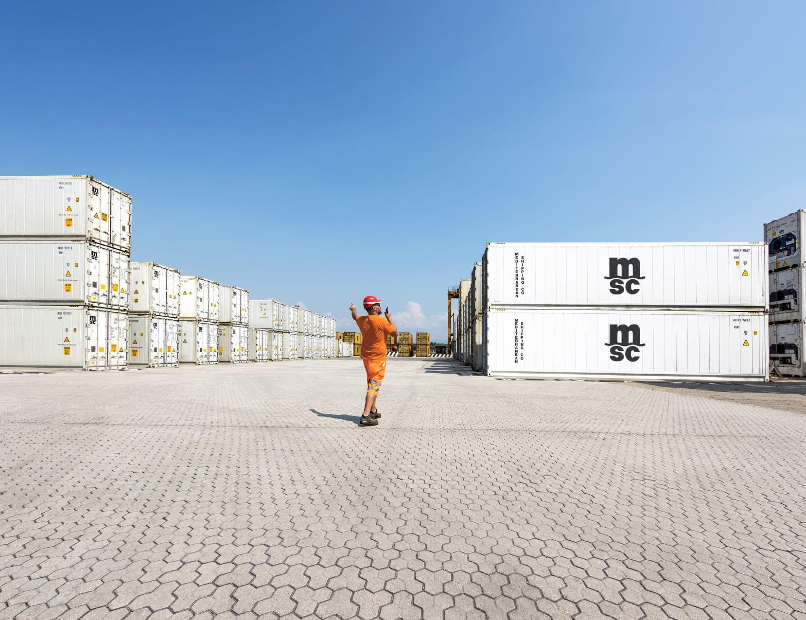 Gioia Tauro - terminal employee supervising the containers placement