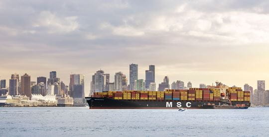 MSC Abidjan sailing close to Vancouver port